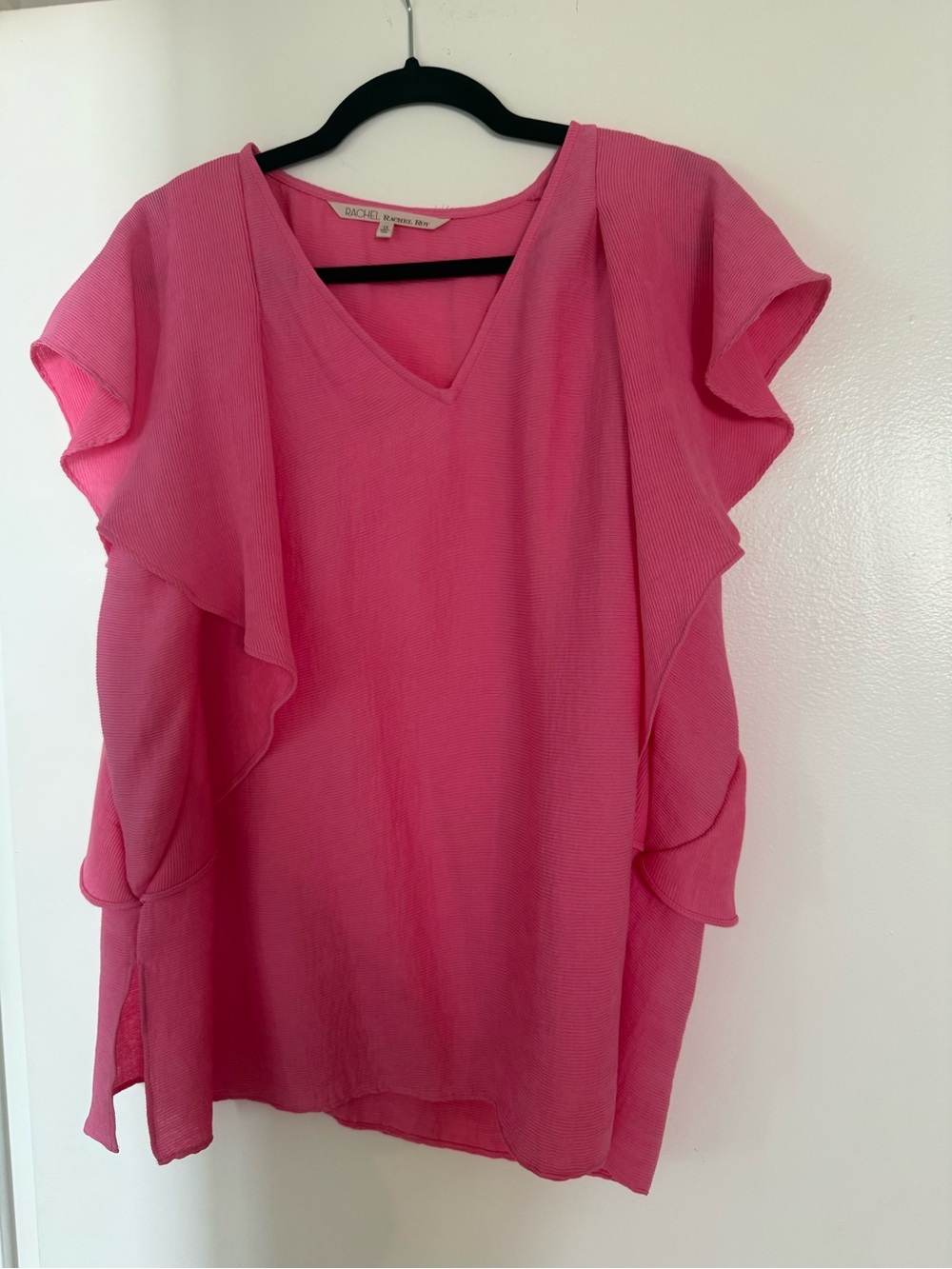 Pink Ruffle Sleeve V-Neck Blouse T shirt Top 1X